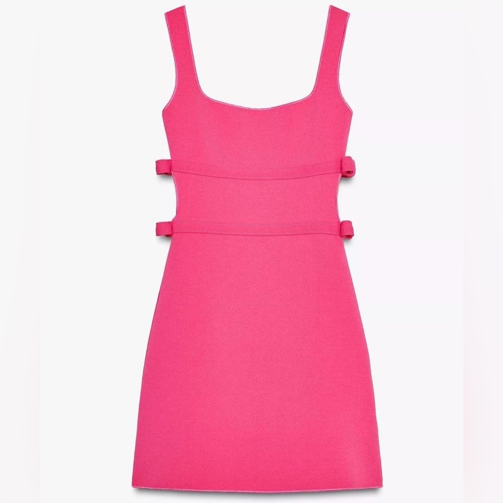ZARA Sexy Elegant Stretch Fuchsia Dress w/ BowTie Sides